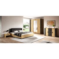 Schlafzimmer Set inkl. Bett und Lattenrost, Liegefläche 180 x 200 cm SOLMS-83 in Artisan Eiche Nb. mit schwarz