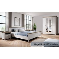 Schlafzimmer Set weiß Landhausstil EPSOM-83 Doppelbett Liegefläche 160 x 200 cm, in weiß Abisko Esche Nb. mit Lefkas Eiche Nb.