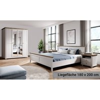 Schlafzimmer Set weiß Landhausstil EPSOM-83 Doppelbett Liegefläche 180 x 200 cm, in weiß Abisko Esche Nb. mit Lefkas Eiche Nb.