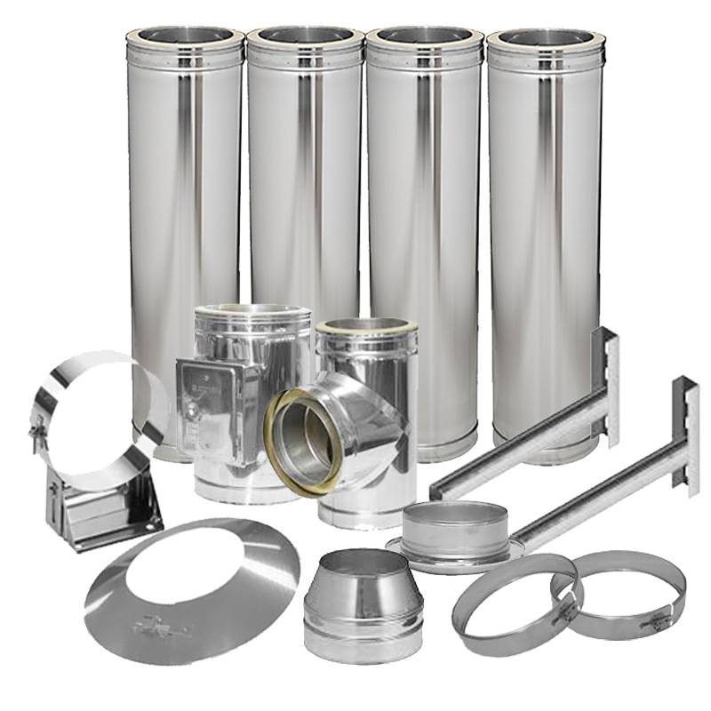 Schornstein-Set Edelstahl DN 130 mm doppelwandig Länge ca. 6,6m Wandbefestigung 100-250mm Abstand verstellbar DW6 von KaminStore24