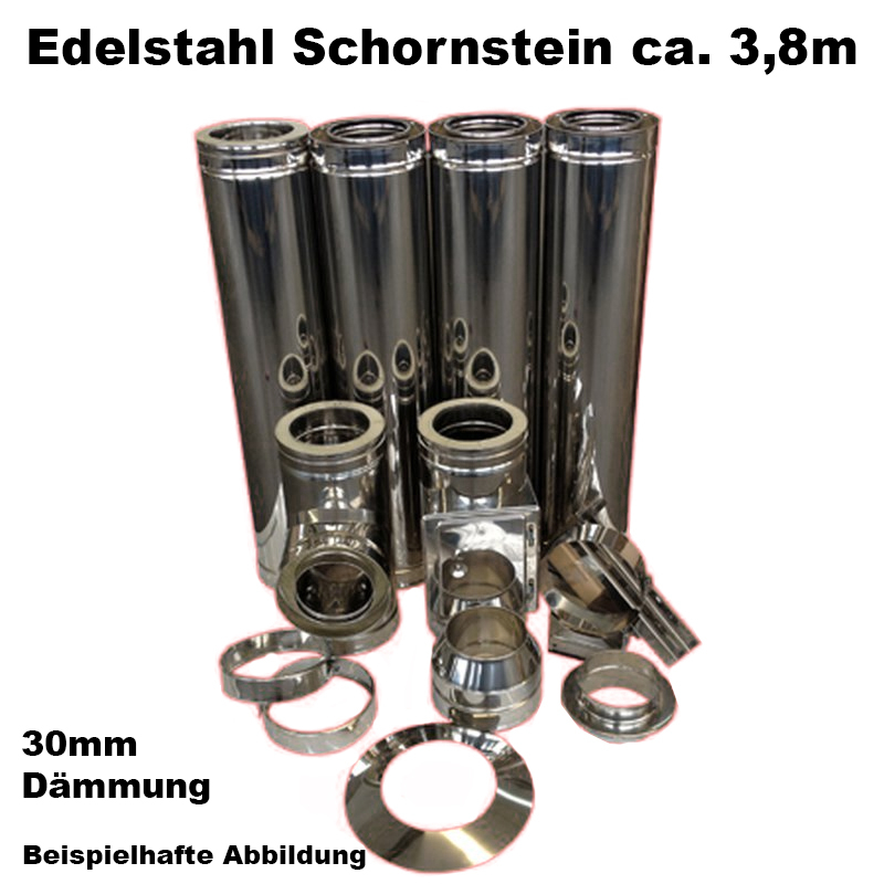 Schornstein-Set Edelstahl DN 150mm doppelwandig Länge ca. 3,8m Wandbefestigung 70-120mm Abstand verstellbar DW von KaminStore24