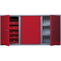 Hängeschrank mit 2 Lochrückwänden + 18 Sichtboxen, HxBxT 600 x 1.200 x 190 mm, rot von Jungheinrich PROFISHOP