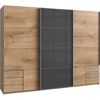 Schwebetürenschrank 270cm mit Schubkästen, graphit und Eiche, VIESTE-43