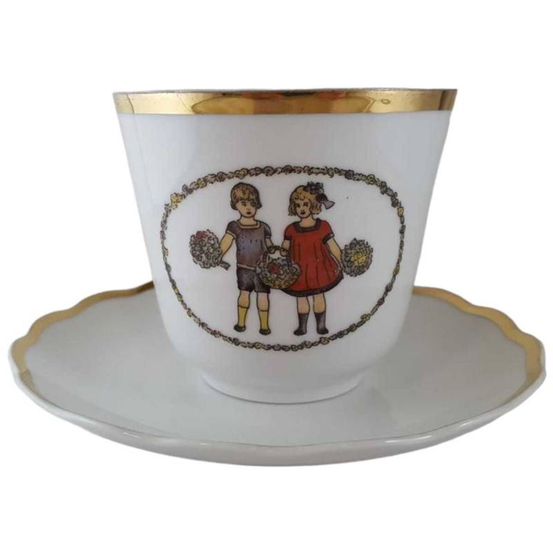 Untertasse Teetasse Tasse mit Goldrand Seltmann Weiden Vohenstrauß Kinder Blumen gebraucht - gut