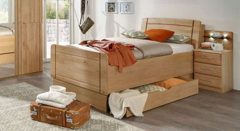 Seniorenbett mit Bettkasten im Kopfteil Erle 120x210 cm - Ageo