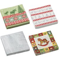 Servietten 3-lagig 2er Set XMAS 4 Motive Rot / Weiss / Grün