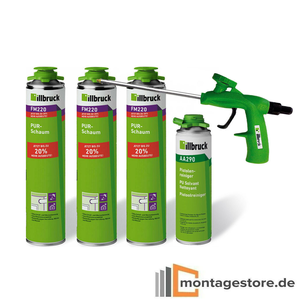 Set illbruck 3x Fensterschaum+FM220 750 ml+1x Pistolenreiniger AA290+ Pistole AA230 von Montagestore