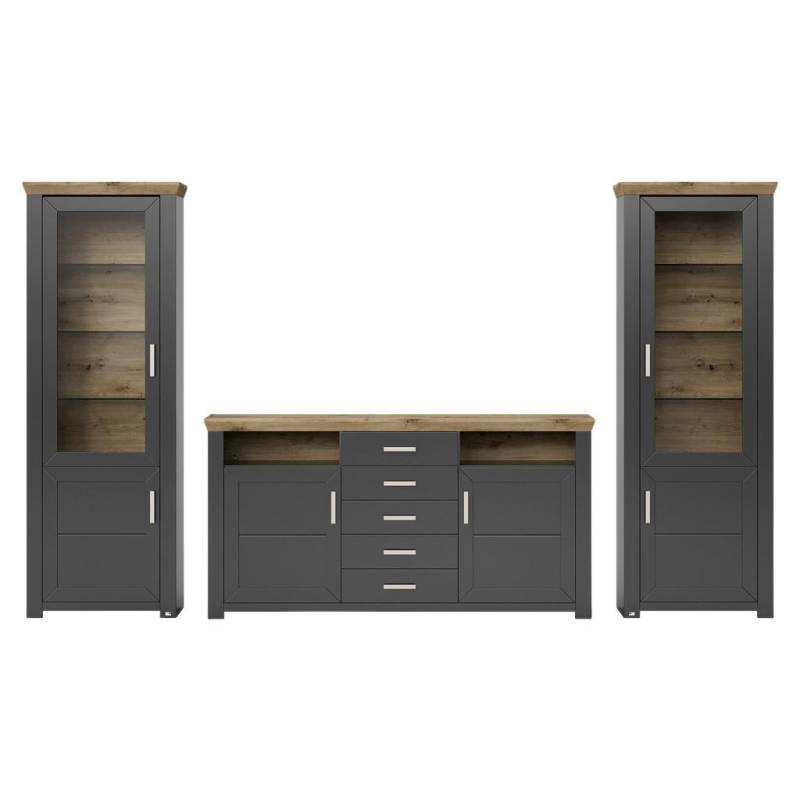 SetOne by Musterring WOHNWAND Graphit, Eiche Artisan