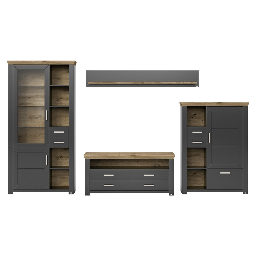 SetOne by Musterring WOHNWAND Graphit, Eiche Artisan