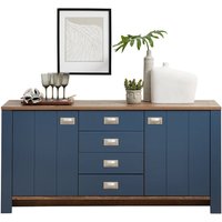 Sideboard 163 cm im modernen Landhausstil DEVON-36 in blau mit Eiche Nb., B/H/T ca. 163/79/45 cm