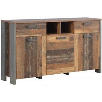 Sideboard 3-türig, 2 Schubladen CLIF von Forte Old Wood Vintage / Betonoptik Dunkelgrau