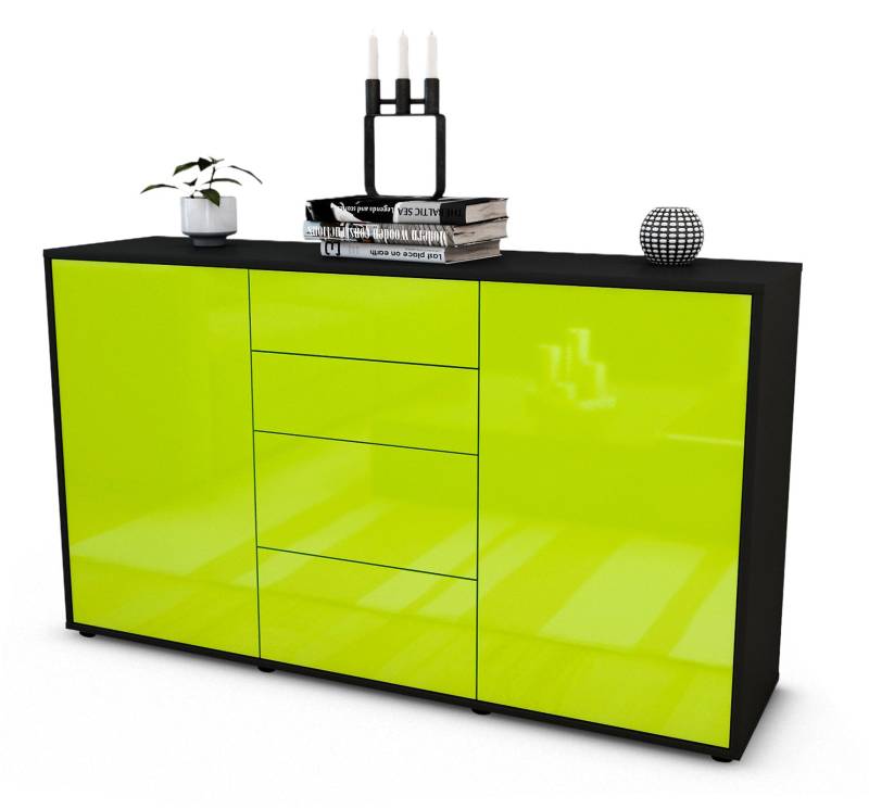 Sideboard Donna | Korpus Anthrazit | Front in Hochglanz Grün | 136x79x35cm (BxHxT)