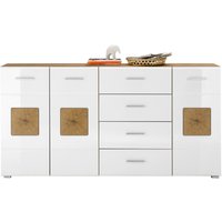 Sideboard Georgia Eiche Artisan Nachbildung weiß Hochglanz Hirnholz Optik B/H/T: ca. 180x92x38 cm