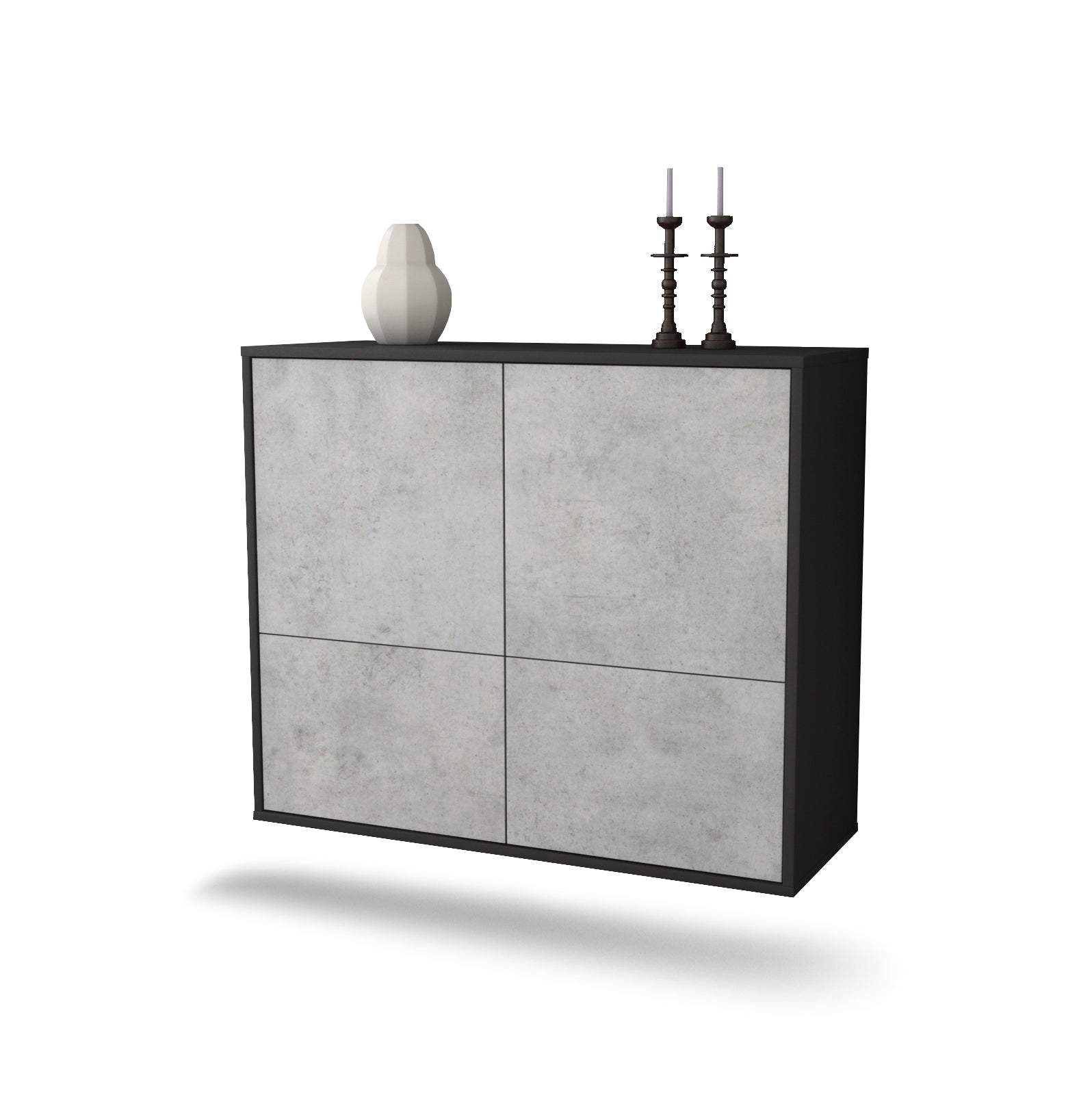 Sideboard Montgomery | hängend | Korpus Anthrazit | Front in Beton Optik | 92x79x35cm (BxHxT)