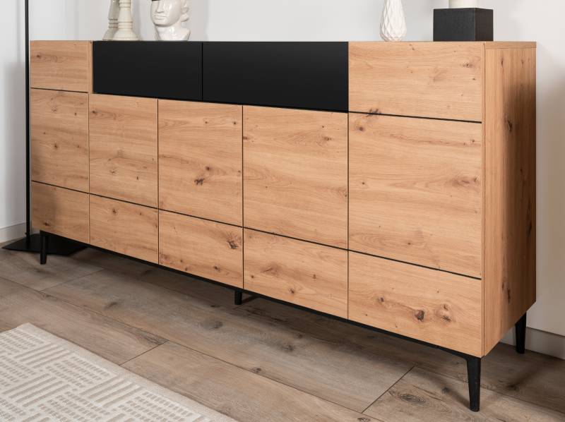 Sideboard "Nola" in Artisan Eiche und schwarz Anrichte 180 x 90 cm