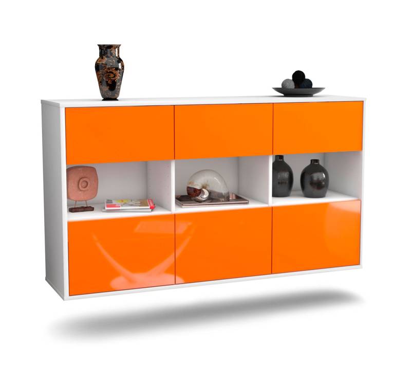 Sideboard Paterson | hängend | Korpus Weiß | Front in Hochglanz Orange | 136x79x35cm (BxHxT)