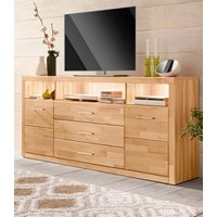 Home affaire Sideboard "Ribe,180cm breit, Fronten Massivholz,7 Fächer", Holz massiv, Holzwerkstoff, Metall Griffe,2Türen,3Schubladen von home affaire