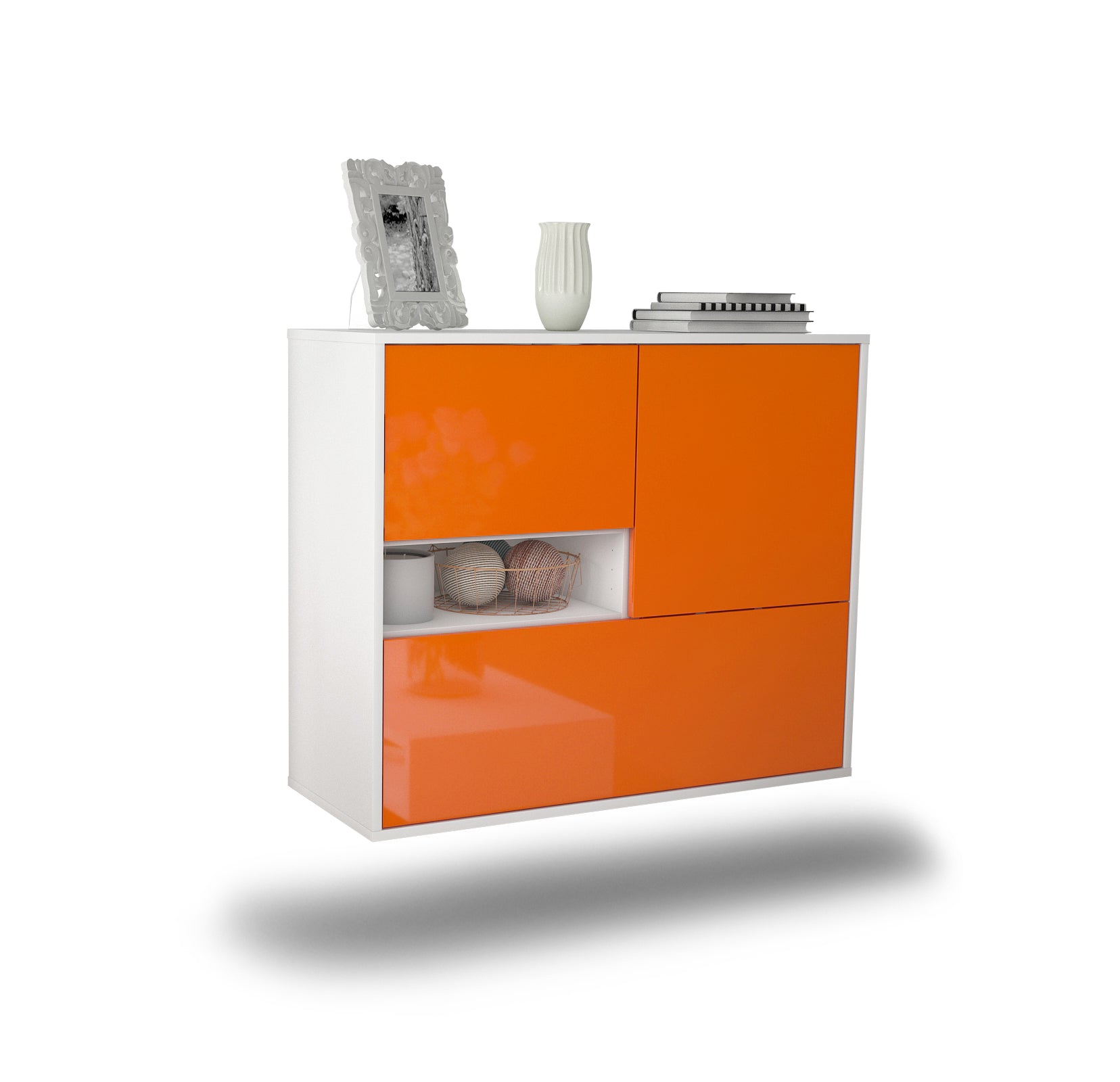 Sideboard Santa Clarita | hängend | Korpus Weiß | Front in Hochglanz Orange | 92x79x35cm (BxHxT)