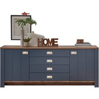 Sideboard Wohnzimmer Landhausstil 194 cm DEVON-36 in blau mit Eiche Nb., B/H/T ca. 194/79/45 cm