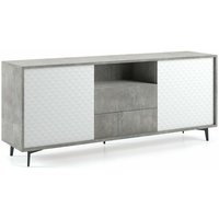 Sideboard mit Eichenstruktur und weißen Türen Dama Push-Öffnung 2 Eichenschubladen mit weißen Türen DAMA Sideboard mit Eichenstruktur und weißen Türen Dama Push-Öffnung 2 Eichenschubladen mit weißen Türen DAMA