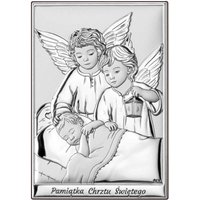 Silbernes Bild von Engeln über einem Kind, ein Andenken an die Heilige Taufe DS09 7 x 9,5 cm