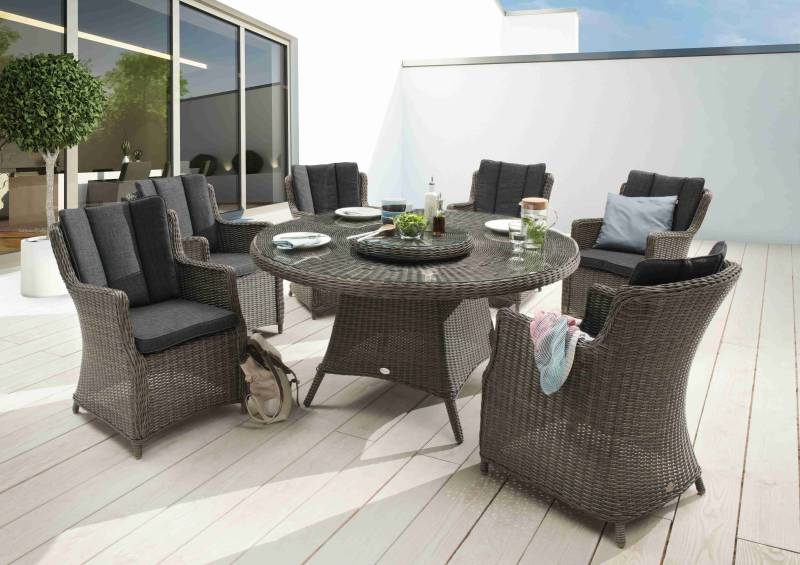 Sitzgruppe LUNA mit Esstisch Ø150cm (6 Personen) Vintage Weiß Mit Drehtablett