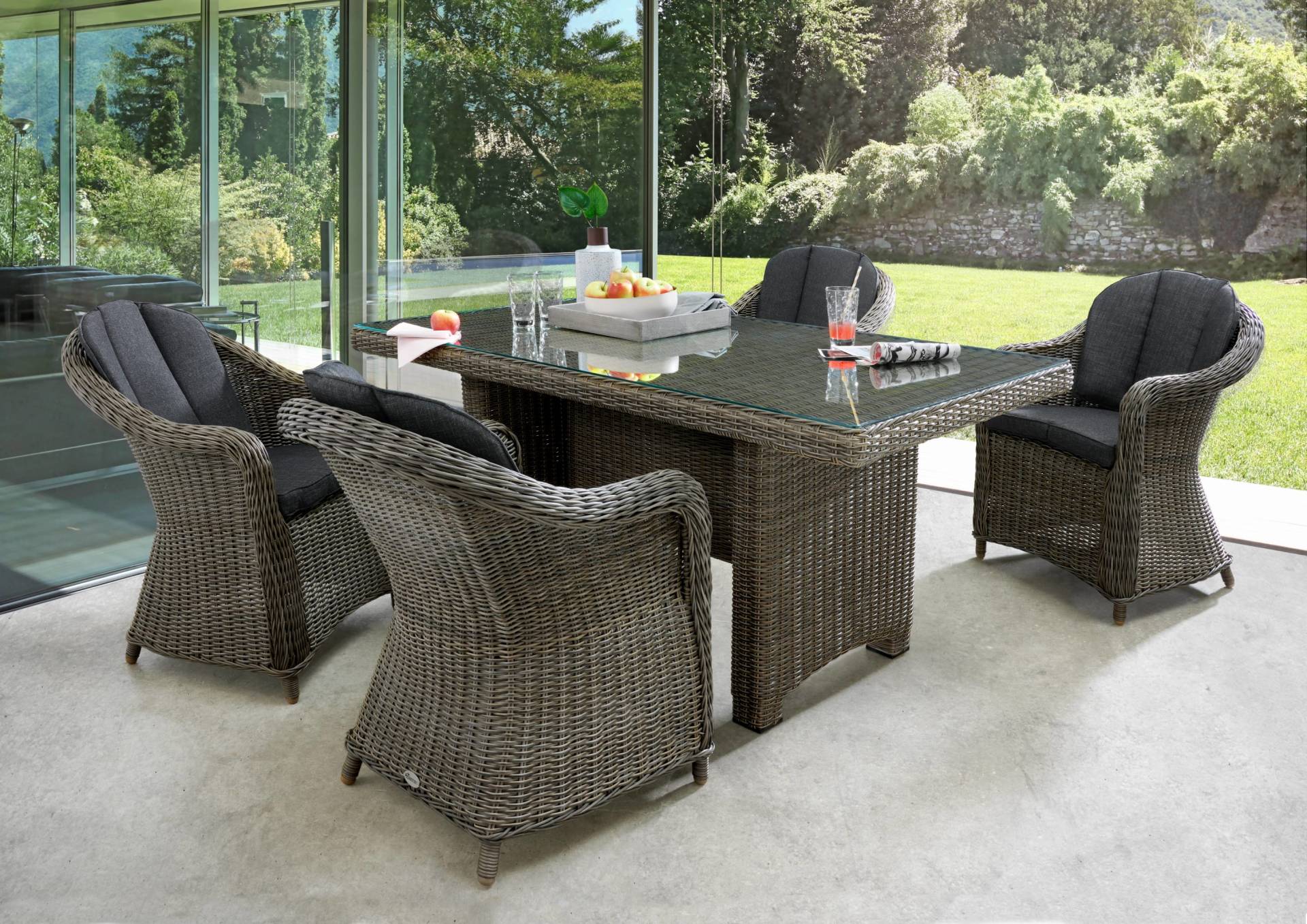 Sitzgruppe MALAGA mit rechteckigem Esstisch (4 Personen) 165x90cm Vintage Grau