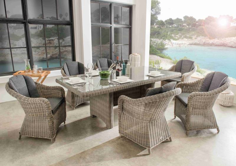 Sitzgruppe MALAGA mit rechteckigem Esstisch (6 Personen) Vintage Grau