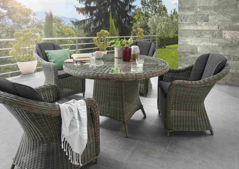 Sitzgruppe MALAGA mit rundem Esstisch (4 Personen) Natur Meliert Ø100 x 75cm