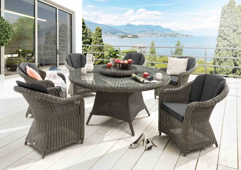Sitzgruppe MALAGA mit rundem Esstisch (6 Personen) Natur Meliert