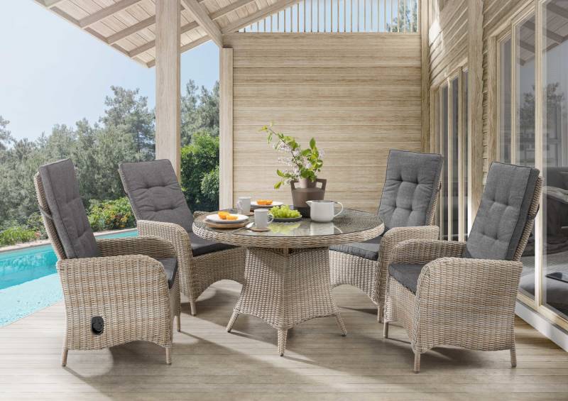 Sitzgruppe PALMA mit rundem Esstisch (4 Personen) Vintage Weiß Ø100 x 75cm
