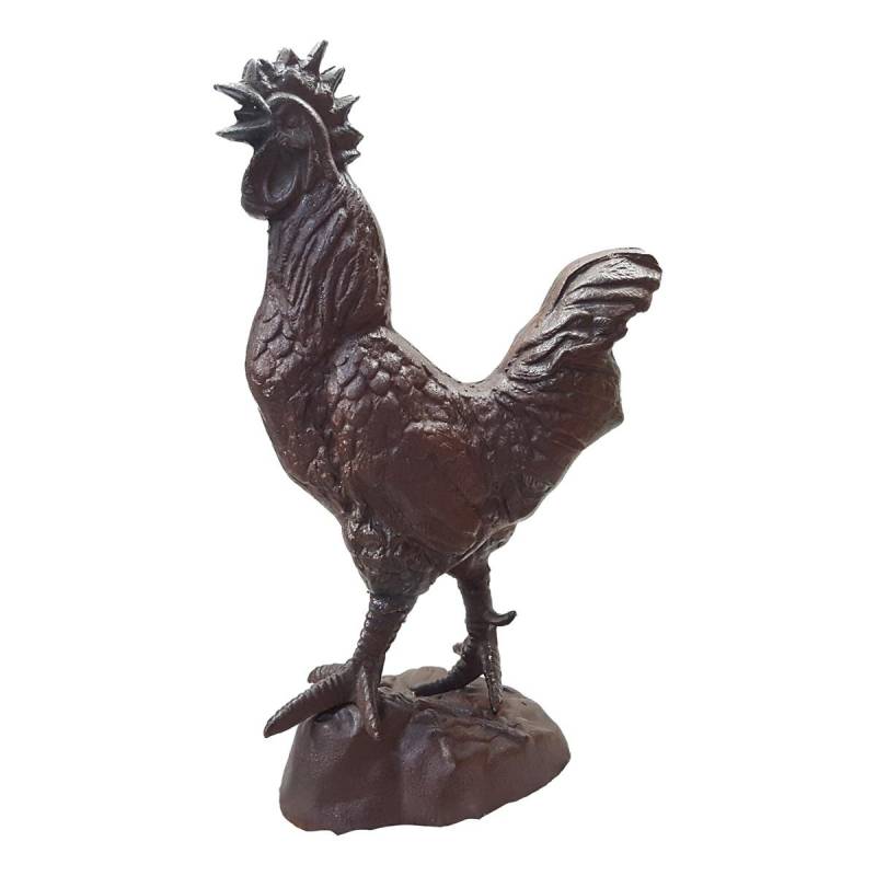 Skulptur Figur krähender Hahn Braun Rustikal