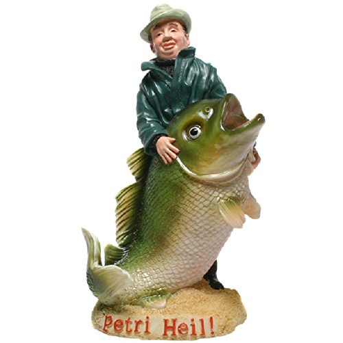 US Spardose Angler "Petri Heil" mit Steckern, Grün, Höhe ca. 18 cm, für Fischerei-Enthusiasten, Erwachsene mit Interesse an Art Deco, Männer von US