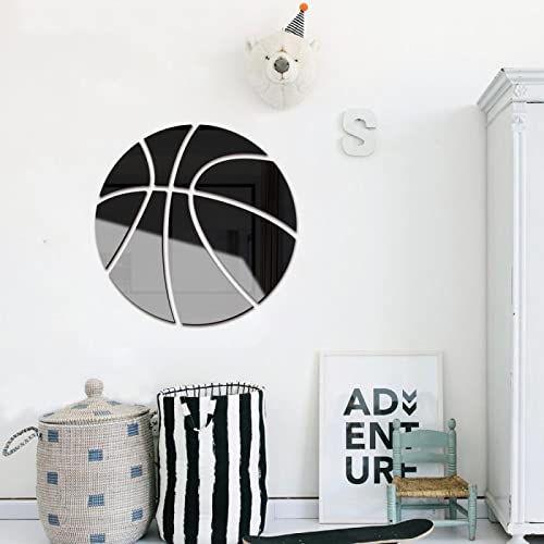 Spiegelfliesen Selbstklebend Schwarzer Basketball Spiegelfliesen Acrylic Klebespiegel DIY Dekorieren Spiegel Selbstklebend Wandtattoo Wohnzimmer Schlafzimmer Badezimmer 30cm