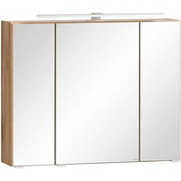 Spiegelschrank 80cm mit LED Aufsatzleuchte VASTO-03-WHITE in Wotan Eiche Nb. mit weiß matt, B/H/T ca. 80/64/20 cm
