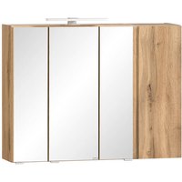 Spiegelschrank 85cm mit LED Aufsatzleuchte VASTO-03-WHITE in Wotan Eiche Nb. mit weiß matt, B/H/T ca. 85/64/20 cm