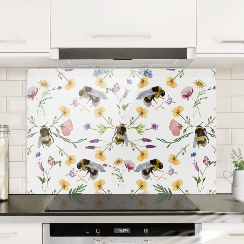 Spritzschutz Bienen mit Blumen