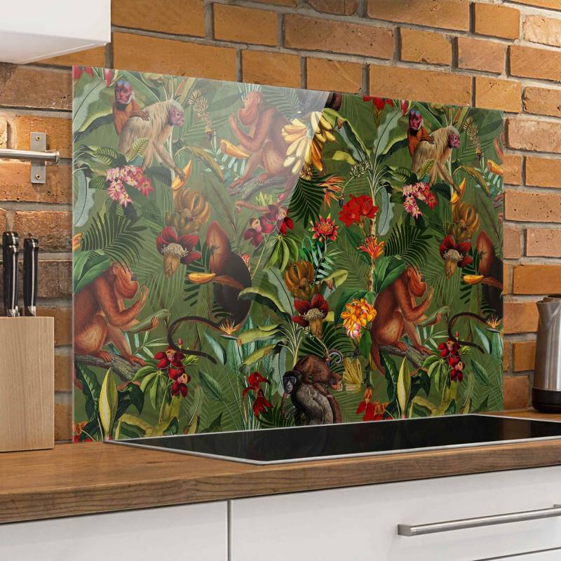 Spritzschutz Tropische Blumen mit Affen
