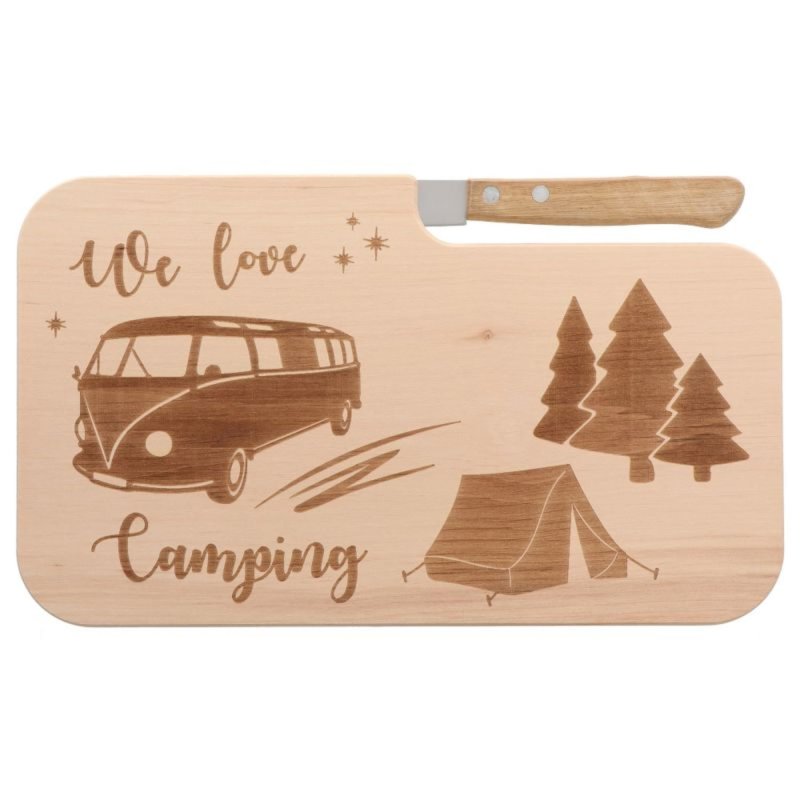 Spruchreif - Messerbrett inkl. Messer - Camper Motiv - We love Camping - Holz