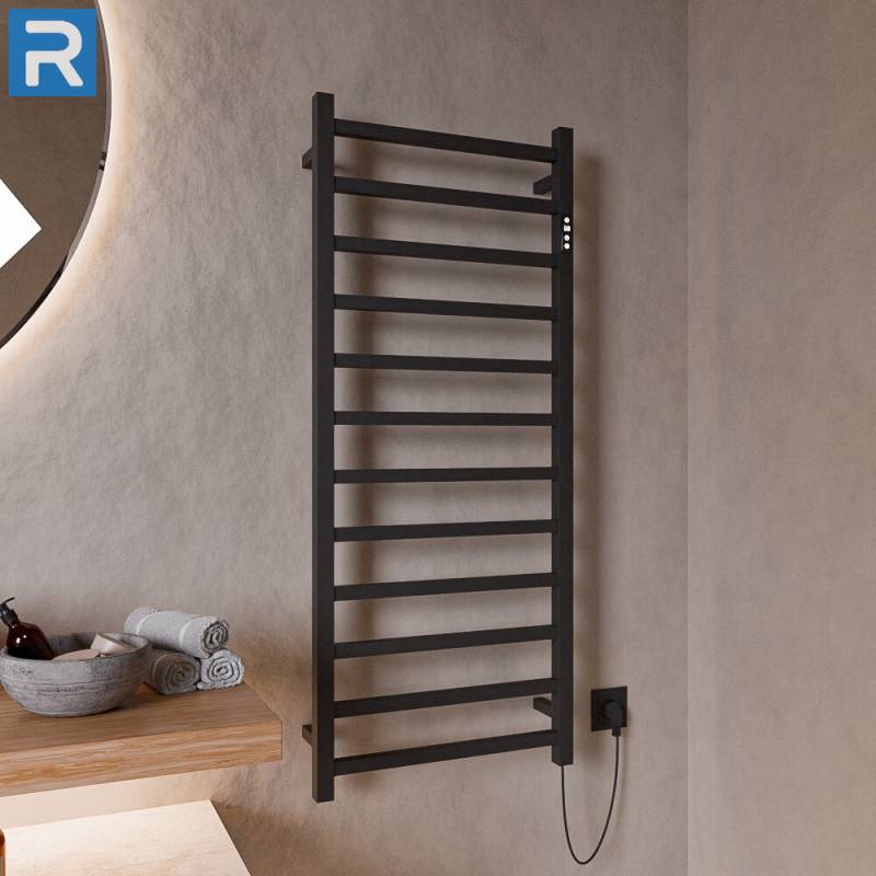 Standard Trockenheizkörper Badheizkörper elektrisch eckige Rohre schwarz matt 50 x 120 cm