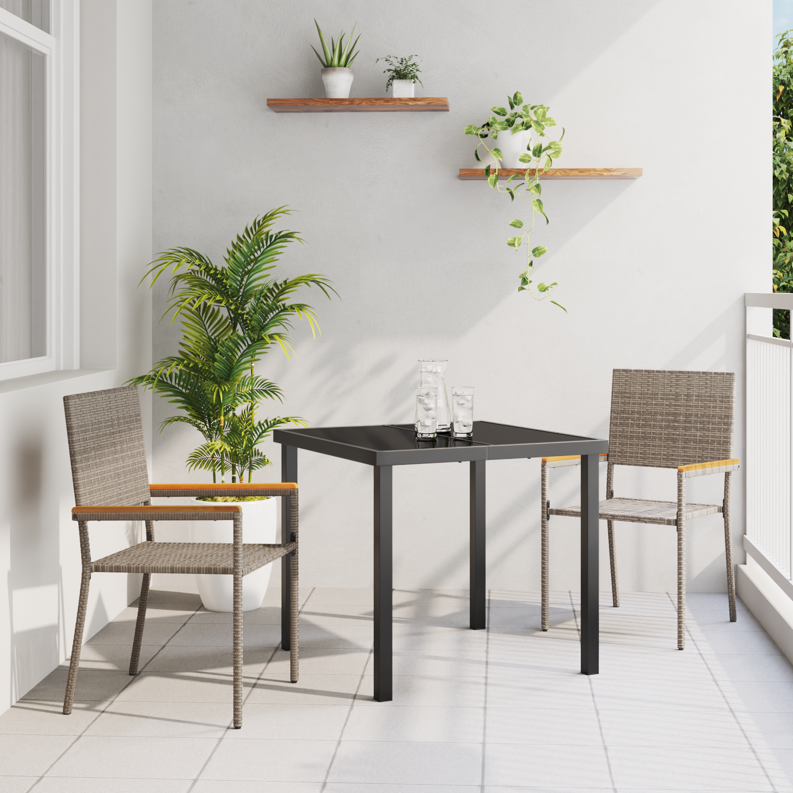 Gartenstühle mit Kissen 2 Stk. Stapelbar Grau Poly Rattan