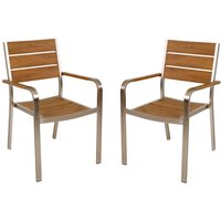 Stapelstuhl 2er Set Aluminium GARDA-120 in Teak-Optik, B/H/T: ca. 55/85/60 cm