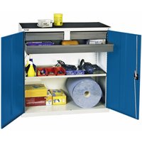 stumpf® Flügeltürschrank mit 3 Schubladen und 1 Wanne, HxBxT 1.000 x 1.000 x 500 mm, grau/blau von stumpf®