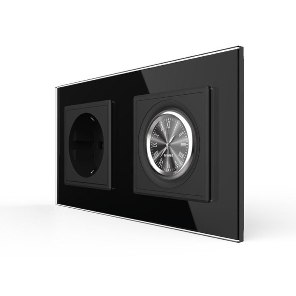 Steckdose mit Wanduhr inkl. Glasrahmen Schwarz VL-CL/C1EU-12-A LIVOLO