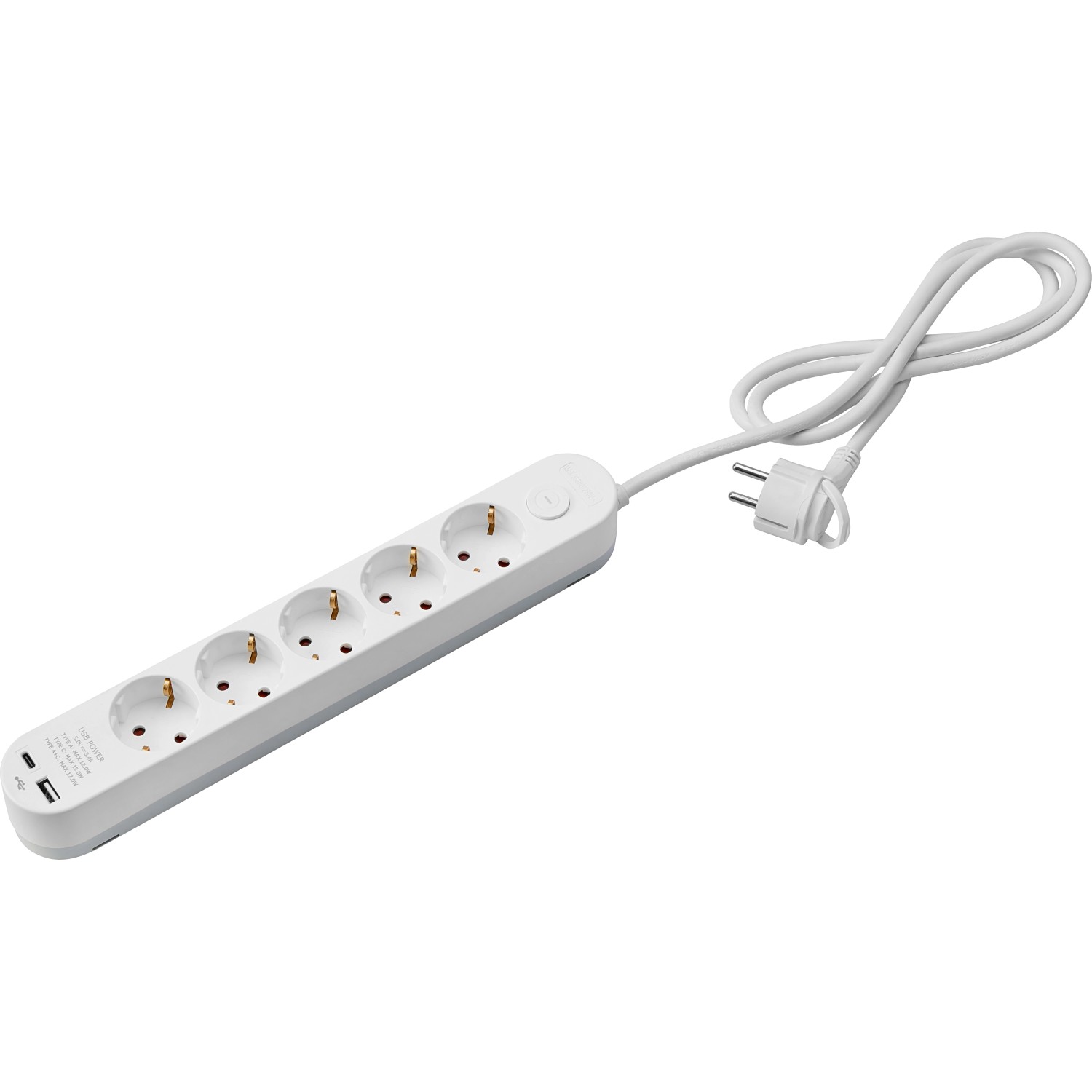 Steckdosenleiste 5-fach mit 2 USB-Anschlüssen Weiß 1,4 m