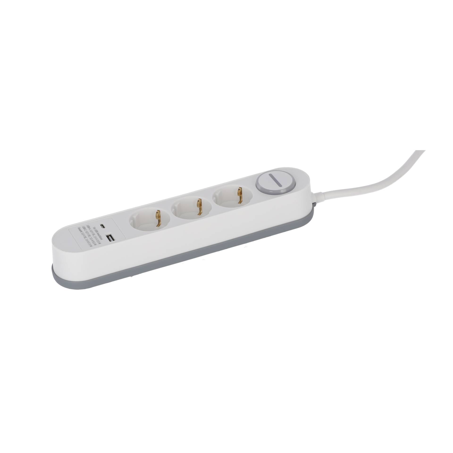 Steckdosenleiste mit Schalter 3-fach weiß/grau USB-A+C