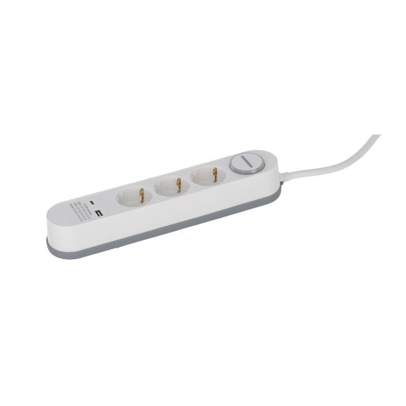 Steckdosenleiste mit Schalter 3-fach weiß/grau USB-A+C