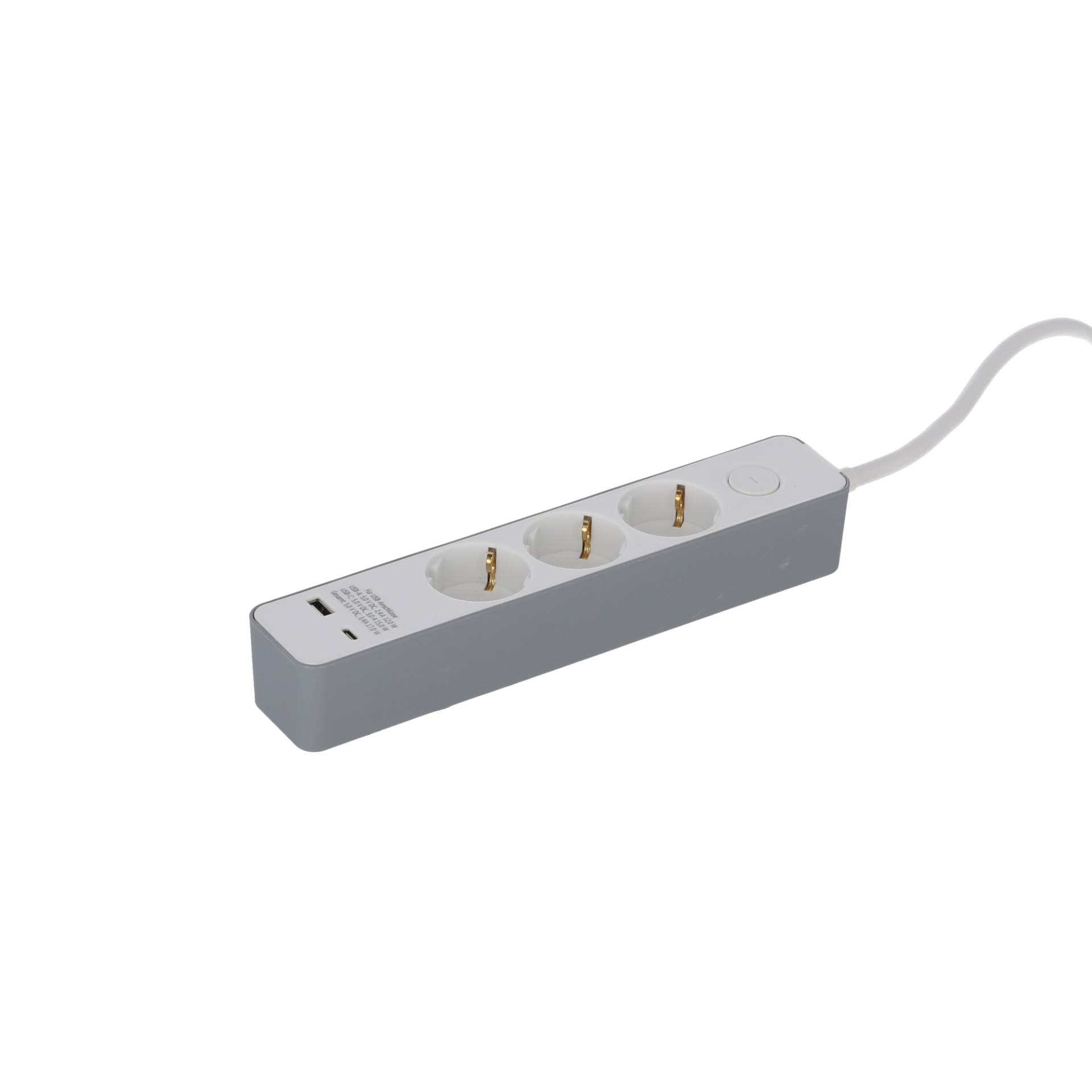 Steckdosenleiste mit Schalter 3-fach weiß/grau USB-A+C 1,4 m