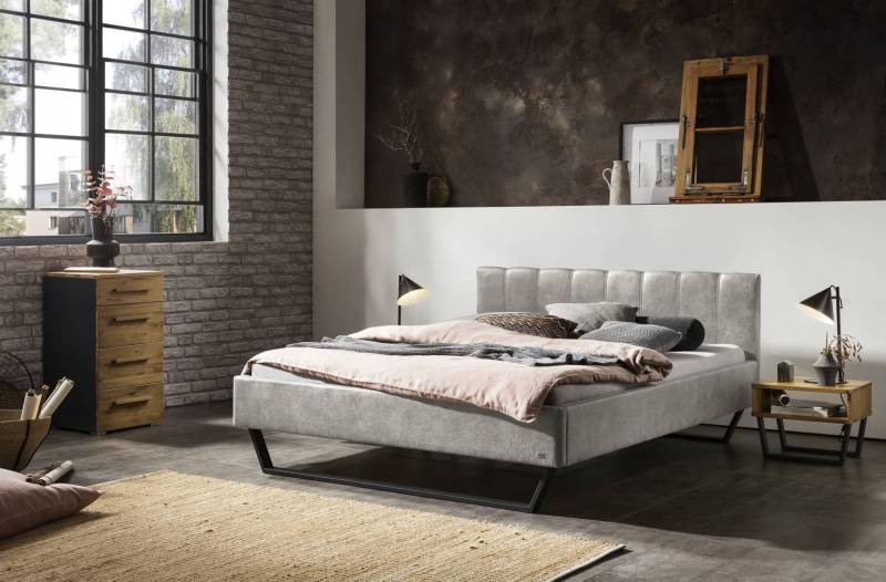 Hasena Polsterbett Stefano, Bezugsfarbe: Buffalo grey, Metallfarbe: Anthracit, verschiedene Größen