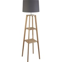 Stehleuchte mit Ablage Holz Stoff Grau Natur E27 152 cm Stehleuchte mit Ablage Holz Stoff Grau Natur E27 152 cm von Searchlight